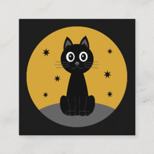 Black cat sitting watching the stars square business card