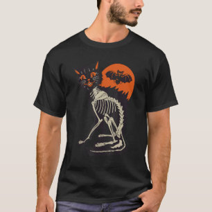 Black Cat Skeleton Blood Moon Horror Nights Hallow T-Shirt
