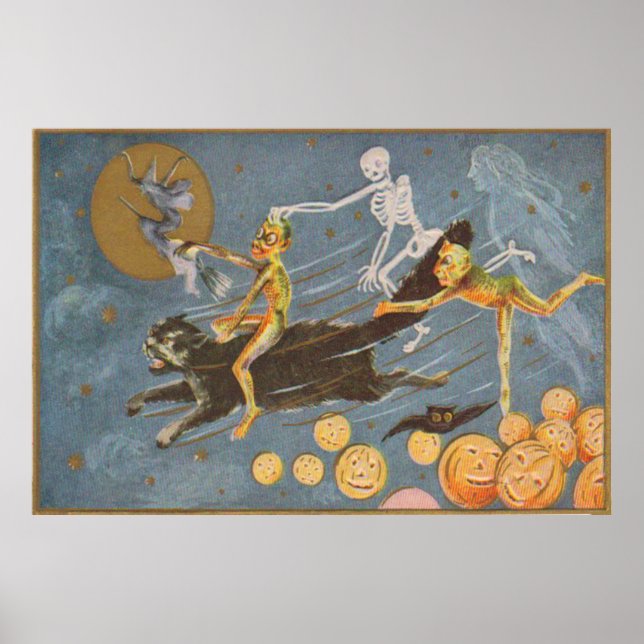 Black Cat Skeleton Ghost Witch Demon Poster (Front)