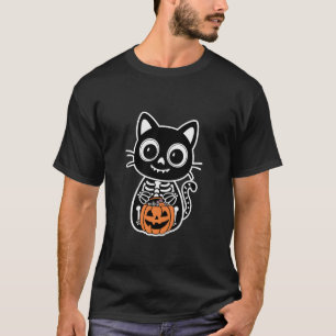 Black Cat Skeleton Halloween Pumpkin Funny Trick o T-Shirt