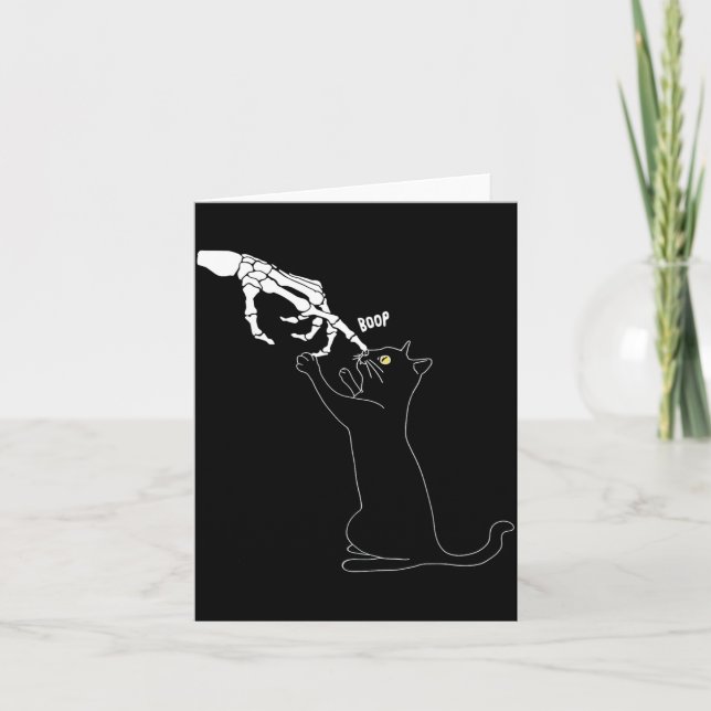 Black Cat Skeleton Hand Boop Cat Nose Funny Card (Front)