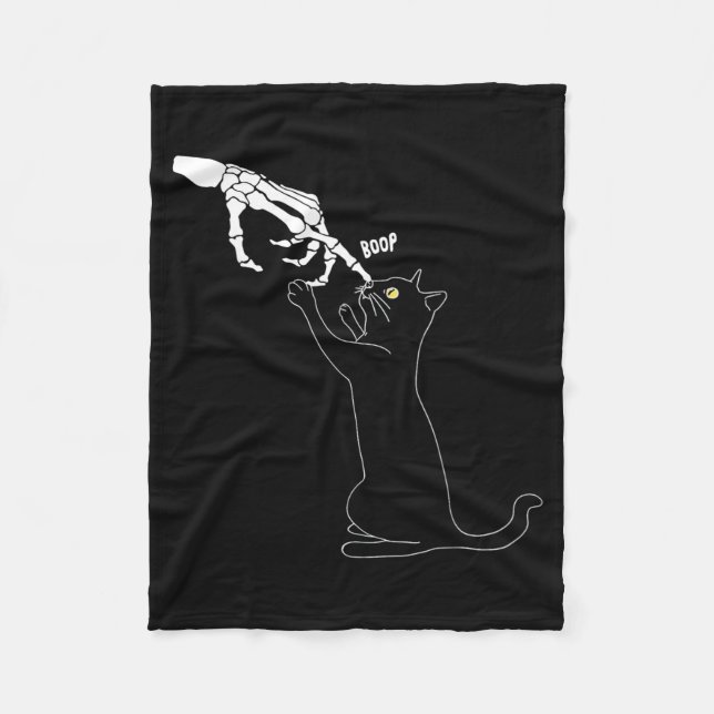 Black Cat Skeleton Hand Boop Cat Nose Funny Fleece Blanket (Front)