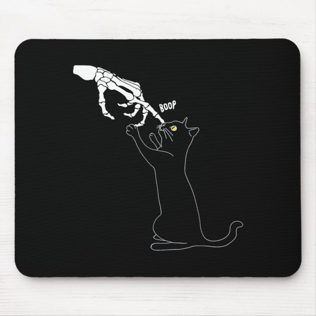 Black Cat Skeleton Hand Boop Cat Nose Funny Mouse Pad (Front)