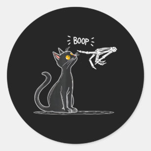 Black Cat Skeleton Hand Boop Halloween Classic Round Sticker