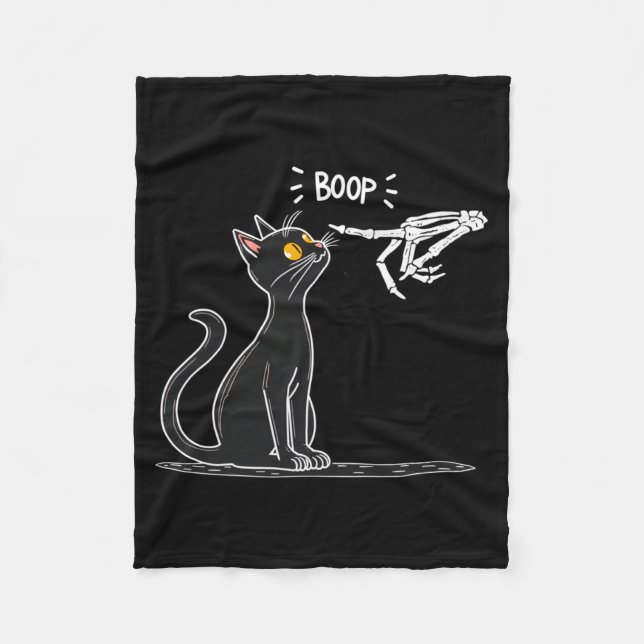 Black Cat Skeleton Hand Boop Halloween Performance Fleece Blanket (Front)