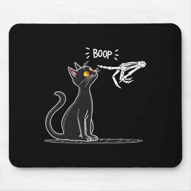 Black Cat Skeleton Hand Boop Halloween Performance Mouse Pad (Front)