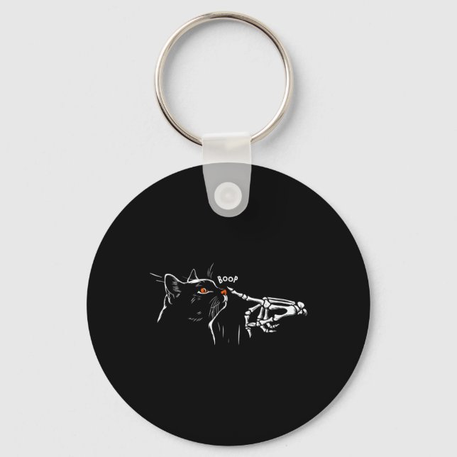 Black Cat Skeleton Hand Boop Halloween Pet Women G Keychain (Front)