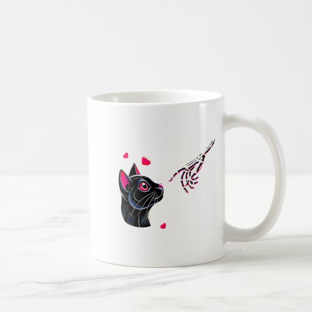Black Cat Skeleton Hand Boop Valentines Day Pet O  Coffee Mug (Right)