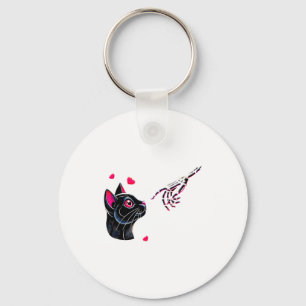 Black Cat Skeleton Hand Boop Valentines Day Pet O  Keychain