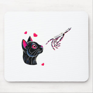Black Cat Skeleton Hand Boop Valentines Day Pet O  Mouse Pad