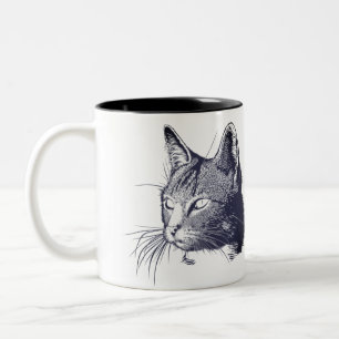 Black Cat Sketch Two-Tone Coffee Mug