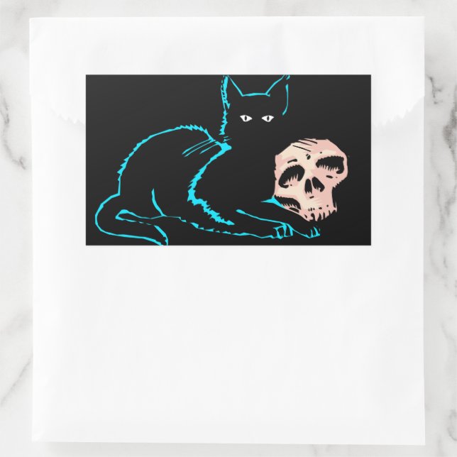 Black Cat & Skull Halloween Blank Card Sticker (Bag)