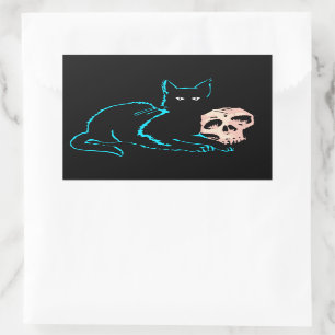 Black Cat & Skull Halloween Blank Card Sticker