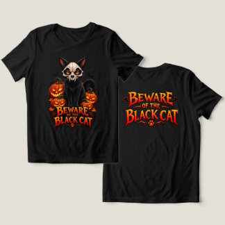 Black Cat Skull Halloween with Jack O Lanterns – S Tri-Blend Shirt