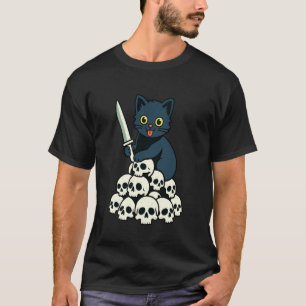 Black Cat Skulls Halloween Kitten Lover Feline Bon T-Shirt