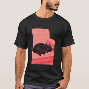 Black Cat Sleeping on Couch, Cozy Retro Cat Lover T-Shirt
