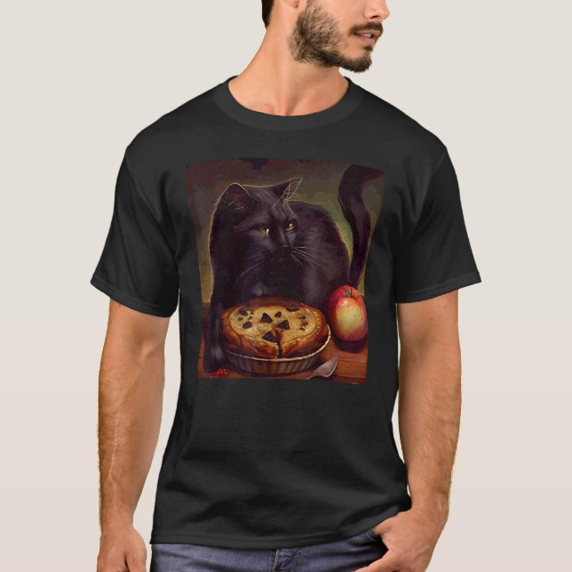 Black Cat Sloth Apple Pie T-Shirt (Front)