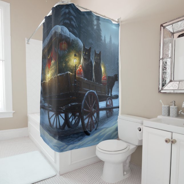 Black Cat Snowy Sleigh Ride Christmas Decor   (In Situ)