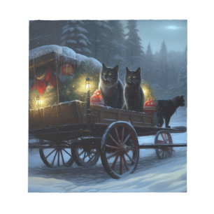 Black Cat Snowy Sleigh Ride Christmas Decor   Notepad
