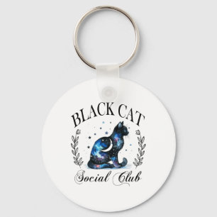 Black Cat Social Club Celestial Cat Halloween Goth Keychain