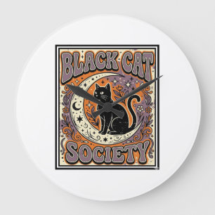 Black Cat Society Cat Black Cat Vintage Vector Art Large Clock