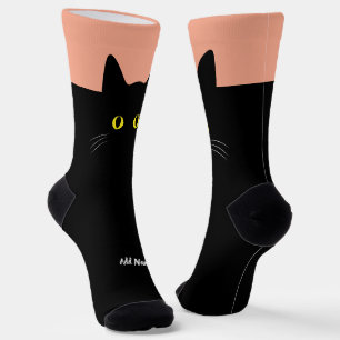 Black Cat Socks with Custom Name – Cute Gift