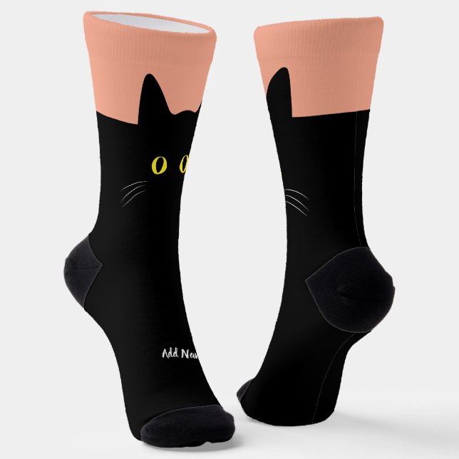 Black Cat Socks with Custom Name – Cute Gift (Angled)
