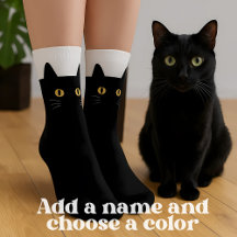 Black Cat Socks with Custom Name – Cute Gift