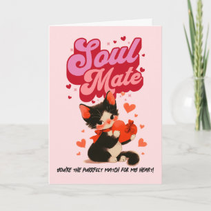 Black Cat Soul Mate Retro Valentine’s Day Card