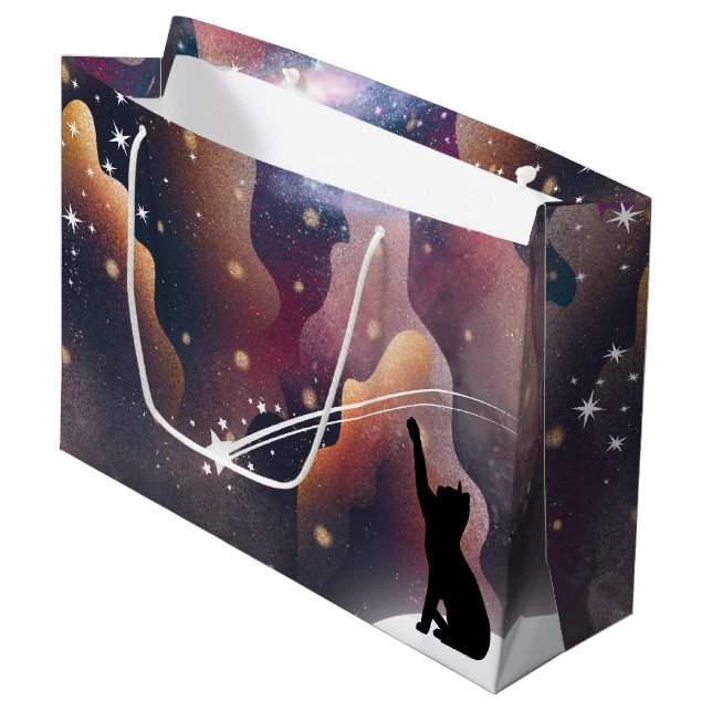 Black Cat Space Shooting Star Large Gift Bag (Front Angled)