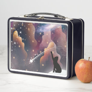 Black Cat Space Shooting Star Metal Lunch Box