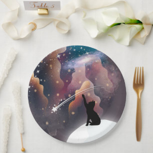 Black Cat Space Shooting Star Paper Plate