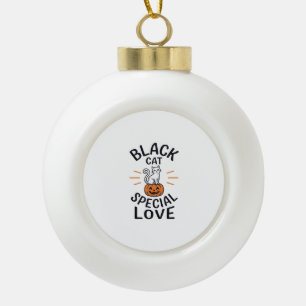 Black Cat Special Love Halloween Cat Vector Design Ceramic Ball Christmas Ornament