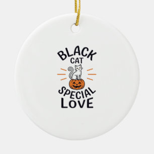 Black Cat Special Love Halloween Cat Vector Design Ceramic Ornament