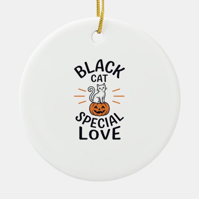 Black Cat Special Love Halloween Cat Vector Design Ceramic Ornament (Front)