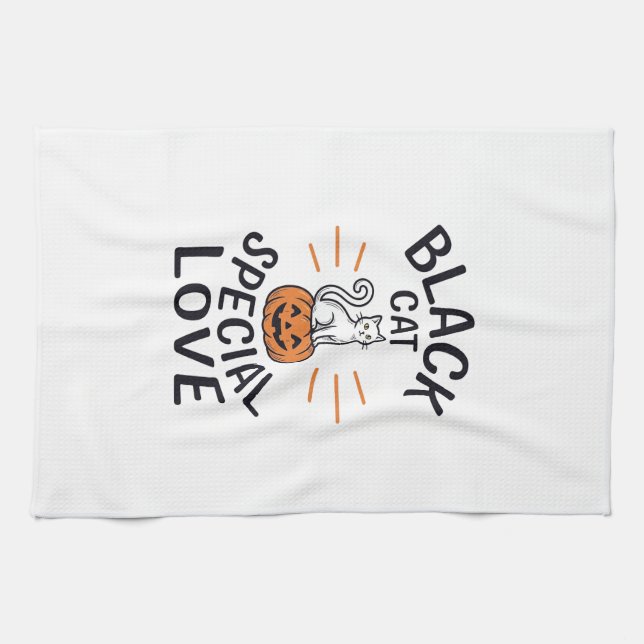 Black Cat Special Love Halloween Cat Vector Design Kitchen Towel (Horizontal)
