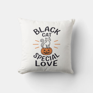 Black Cat Special Love Halloween Cat Vector Design Throw Pillow