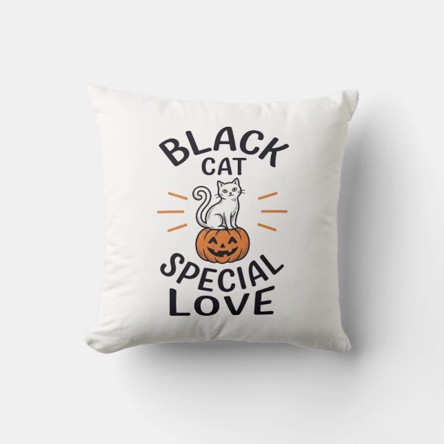 Black Cat Special Love Halloween Cat Vector Design Throw Pillow (Front)