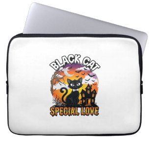 Black Cat Special Love Halloween Haunted House Bat Laptop Sleeve