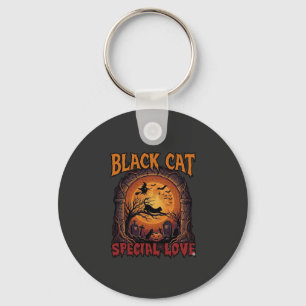 Black Cat Special Love Halloween Moon Witch Pumpki Keychain