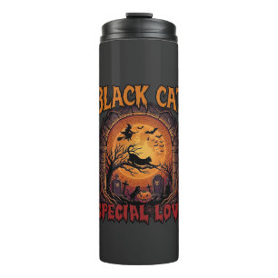 Black Cat Special Love Halloween Moon Witch Pumpki Thermal Tumbler