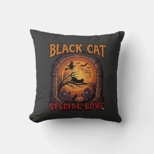 Black Cat Special Love Halloween Moon Witch Pumpki Throw Pillow