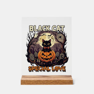 Black Cat Special Love Halloween Pumpkin Full Moon Acrylic Sign