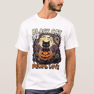 Black Cat Special Love Halloween Pumpkin Full Moon T-Shirt