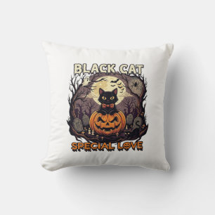 Black Cat Special Love Halloween Pumpkin Full Moon Throw Pillow