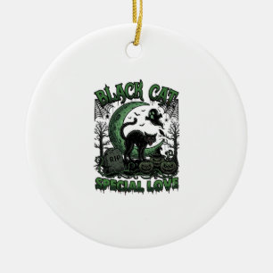 Black Cat Special Love Haloween Crescent Moon Ghos Ceramic Ornament