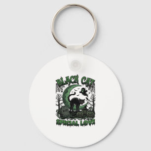 Black Cat Special Love Haloween Crescent Moon Ghos Keychain