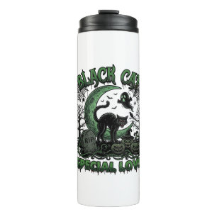Black Cat Special Love Haloween Crescent Moon Ghos Thermal Tumbler