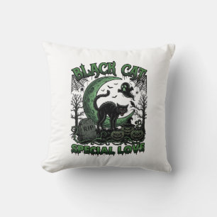 Black Cat Special Love Haloween Crescent Moon Ghos Throw Pillow