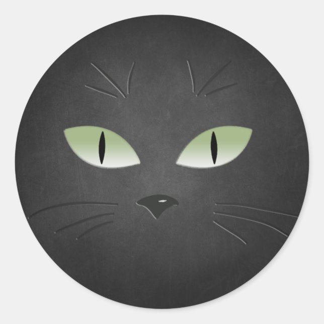 Black Cat Spooky Halloween Classic Round Sticker (Front)